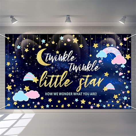 Buy Twinkle Twinkle Little Star Gender Reveal Backdrop Pink Blue Cloud Banner Glitter Little