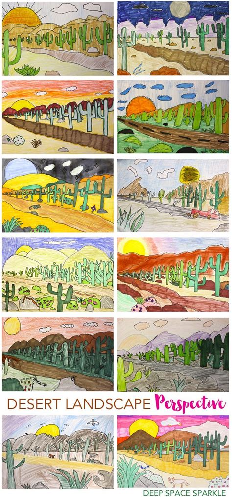 How to draw a perspective landscape: Desert | Art lessons for kids, Perspective art, Elementary ...