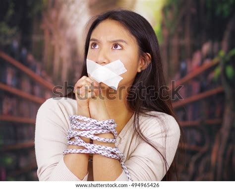 Young Brunette Woman Tied Rope Around Stock Photo 494965426 Shutterstock