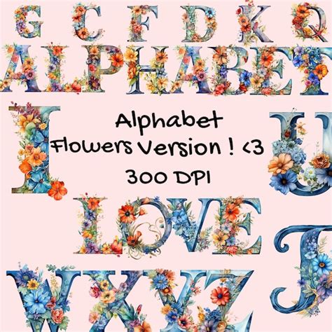 Floral Alphabet Clipart Etsy Uk