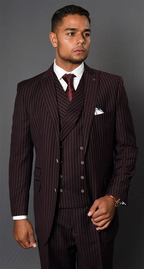 Statement Men S 3 Piece 100 Wool Fashion Suit Bold Pinstripe Suits Men Business Designer
