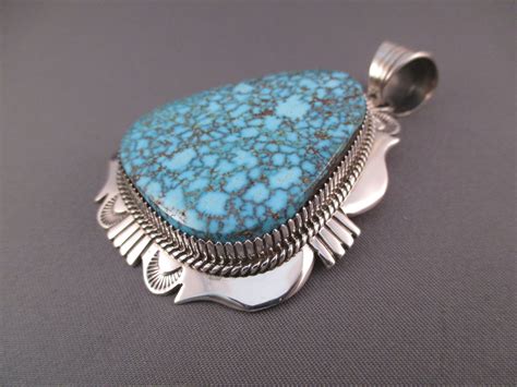 Sterling Silver Kingman Turquoise Pendant By Navajo Jewelry Artist