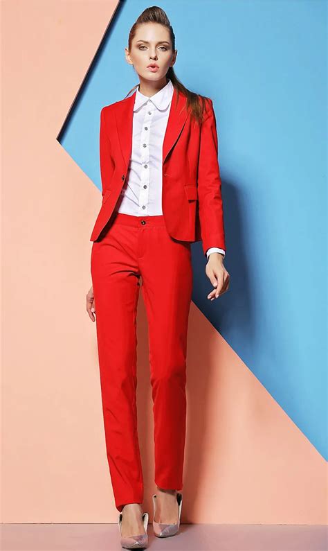 2017 Formal Pantsuits Custom Made Red Women Suits With Pants And Top