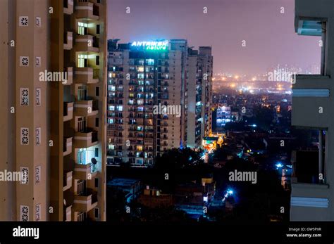 Night View Of Modern Buildings In Noida Stock Photo Alamy