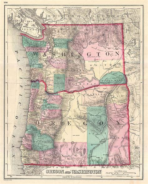 1875 Gray Map Of Washington And Oregon Photograph By Paul Fearn Fine