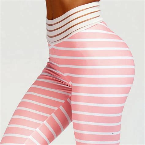 2018 sexy striped printed yoga pants women high waist sport leggings fitness gym clothing