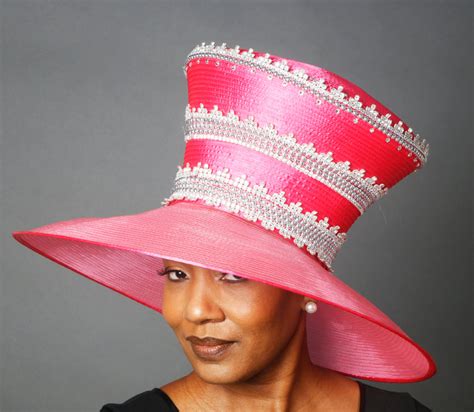 Diamond Trimed Ladies Church Hat In Bright Pink Satinshenor