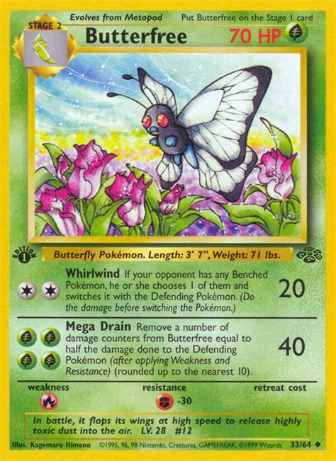 Butterfree has a superior ability to search for delicious honey from flowers. Butterfree (Jungle JU 33) — PkmnCards
