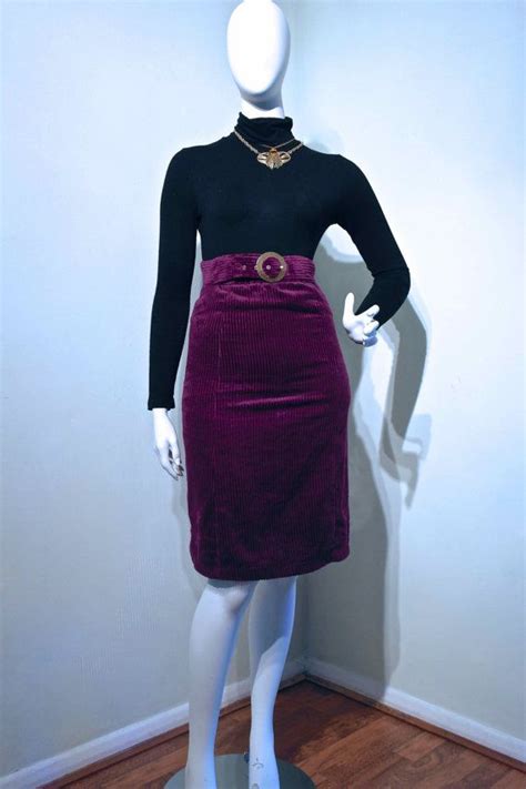 Purple Velvet Cord 1960s 1970s Skirt With Gold Metal Buckle Etsy Uk