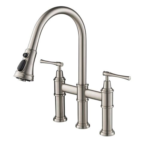 KRAUS Allyn Double Handle Transitional Bridge Kitchen Faucet With Pull Down Sprayhead In Spot