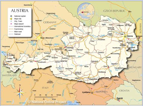 Austrija Karti Grada Karta Austrije Sa Gradovima Zapadna Europa