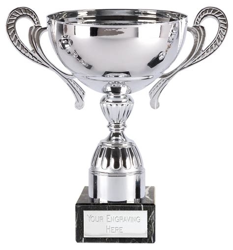 Silver Metal Trophy Bowl Cup With Handles On Plastic Riser 055