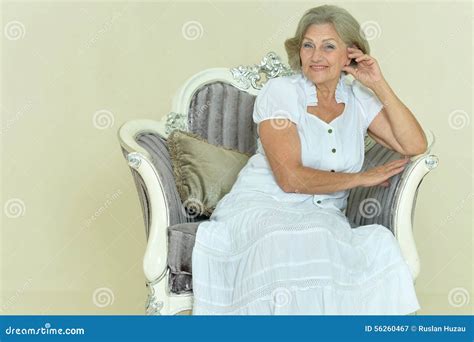 Mature Woman Sitting In Vintage Chair Stock Image Image Of Person