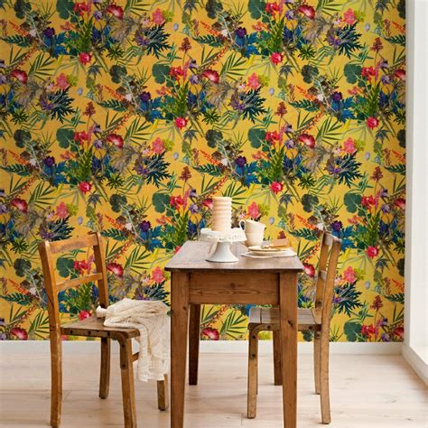Floral Botanical Wallpaper Summer Tropics Design Bold Home Etsy Uk