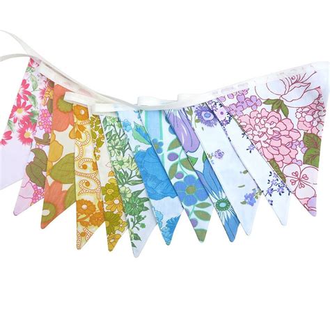 Rainbow Bunting Retro Multi Colour Vintage Floral Fabric Flags