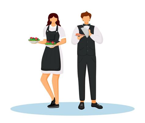 Hotel Waiters In Uniform Flat Color Vector Illustration Food Catering