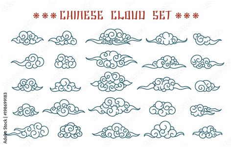 Chinese Clouds Asian Swirl Cloud Set Oriental Tattoo Sketch Design