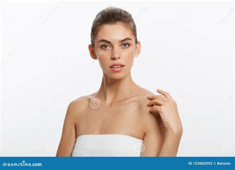 Portrait Of Beautiful Woman Posing Against White Background Stock Image