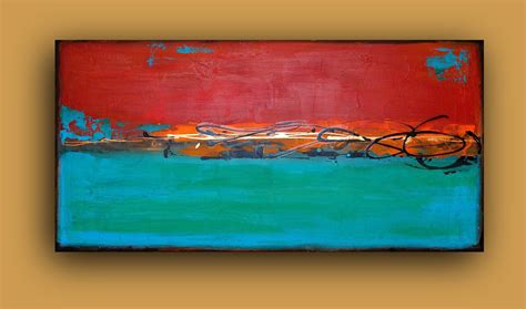 Turquoise And Red Abstract Acrylic Painting Urban Ii