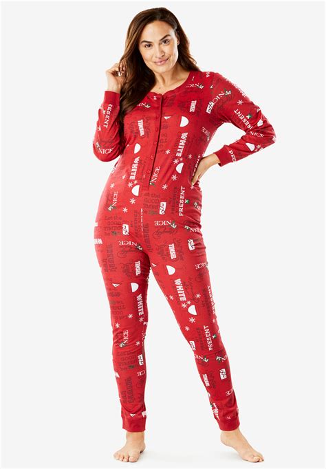 Holiday Print Onesie Pajama By Dreams And Co® Plus Size Sleep Woman Within