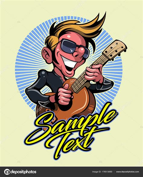 Pictures Guitar Man Cartoon Cartoon Style Smiling Guitarist Man