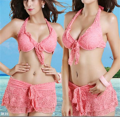 Buy Sexy Girl Three Piece Swimwear Bikinisolid Color