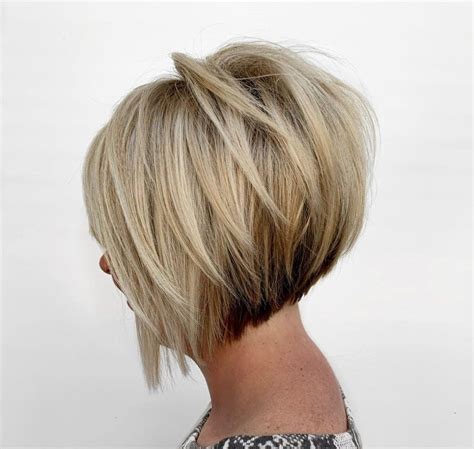 Blonde Inverted Bob With Angled Layers Stacked Bob Haircut Short