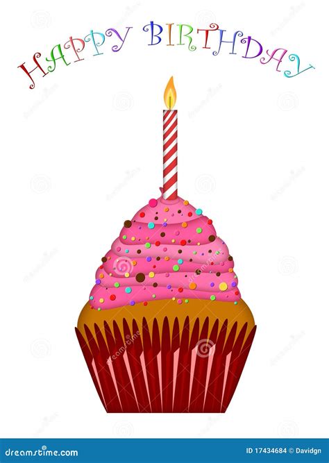 Happy Birthday Cupcake Pink Frosting And Candle Royalty Free Stock