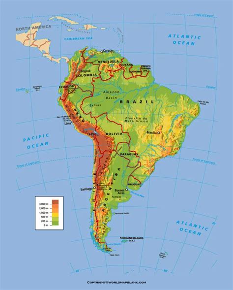 South America Physical Map Labeled