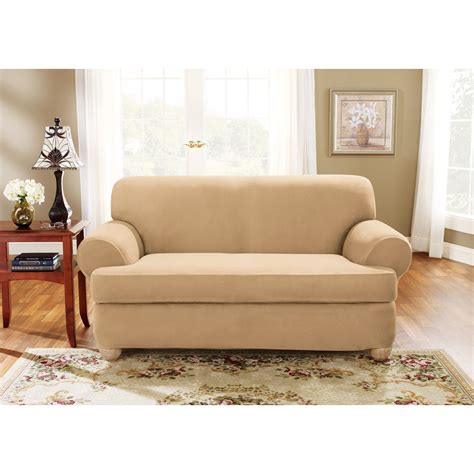 Sure Fit Stretch Suede T Cushion Two Piece Loveseat Slipcover