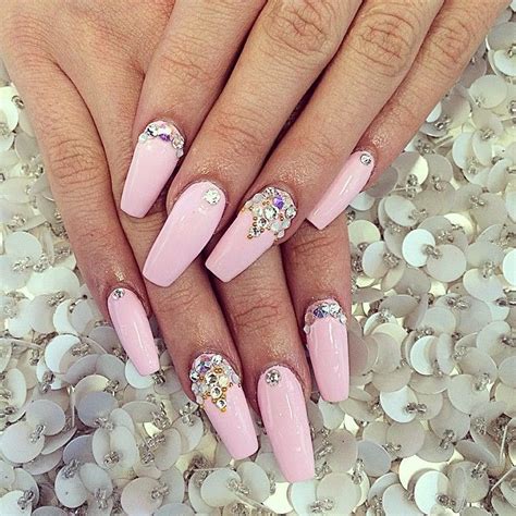 Pink And Crystal Rhinestone Nails Pink Rhinestone Nails Matte Nails