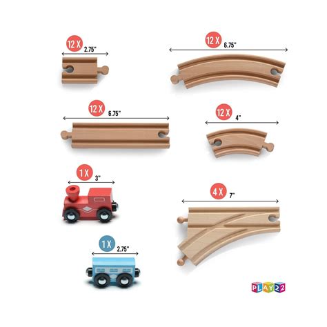 Play22 Wooden Train Tracks 52 Pcs Wooden Train Set 2 Bonus Toy