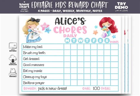 Princess Chores Reward Chart Pastel Princess Girl Behavior Etsy