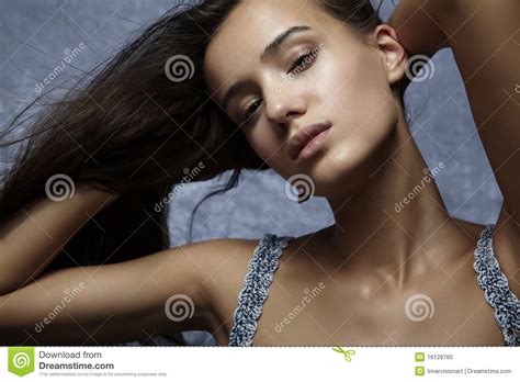 Beautiful Glamour Woman Posing In Blue Stock Photo Image Of Make