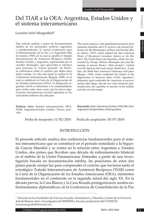 Pdf Del Tiar A La Oea Argentina Estados Unidos Y El Sistema