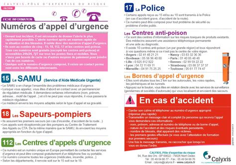 Liste des numéros d'urgence à afficher près des téléphones permettant l'appel des services de secours. OlduFiche