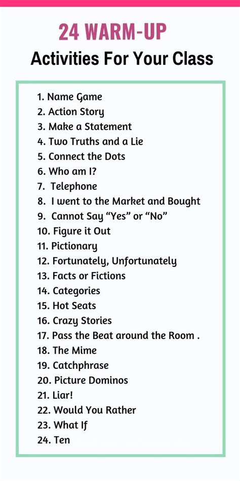 24 Warm Up Activities For Engaging Students In Your Class Classroom