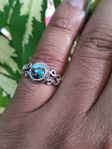 Blue Copper Turquoise Ring Sterling Silver Trending Ring Etsy India
