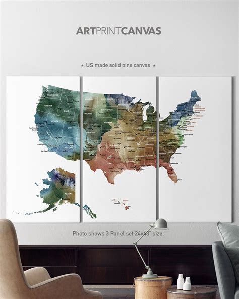 Us Map Canvas Print United States Map Canvas Watercolor Etsy In 2020