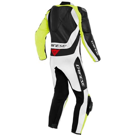 One Piece Moto Racing Leather Suit Dainese Assen 2 1pc Perforated Black White Yellow Fluo For