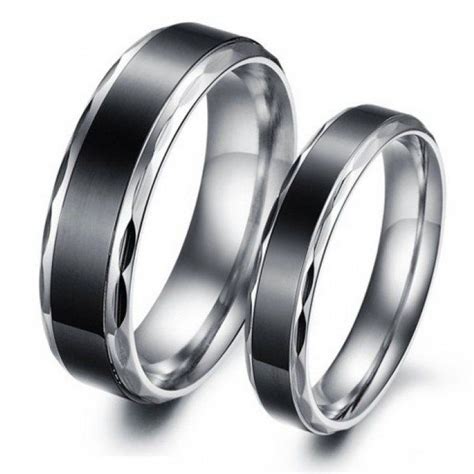 Black Titanium Steel Promise Ring For Couples Couples Ring Set