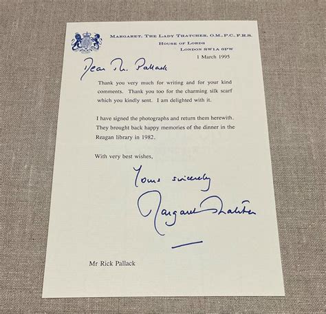 prime minister the lady margaret thatcher original autographed signed letter ebay