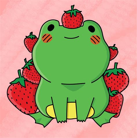 Strawberry Frog Frog Art Mini Canvas Art Indie Drawings