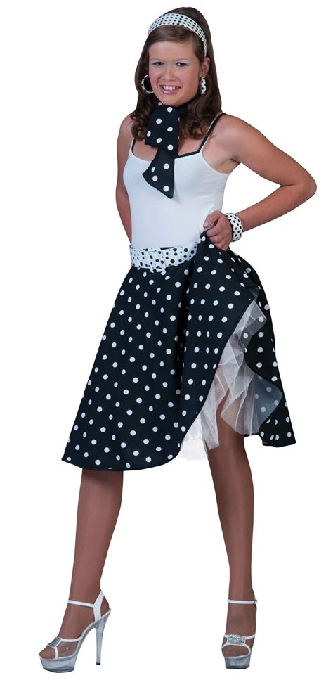 Ladies Polka Dot Rock N Roll Skirt And Scarf 50s 60s Fancy Dress Costume