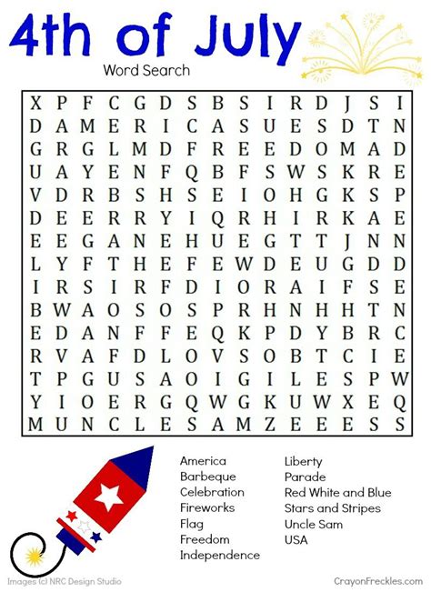 4 Th Of July Printable Crossword 4th Of July Activity Printable
