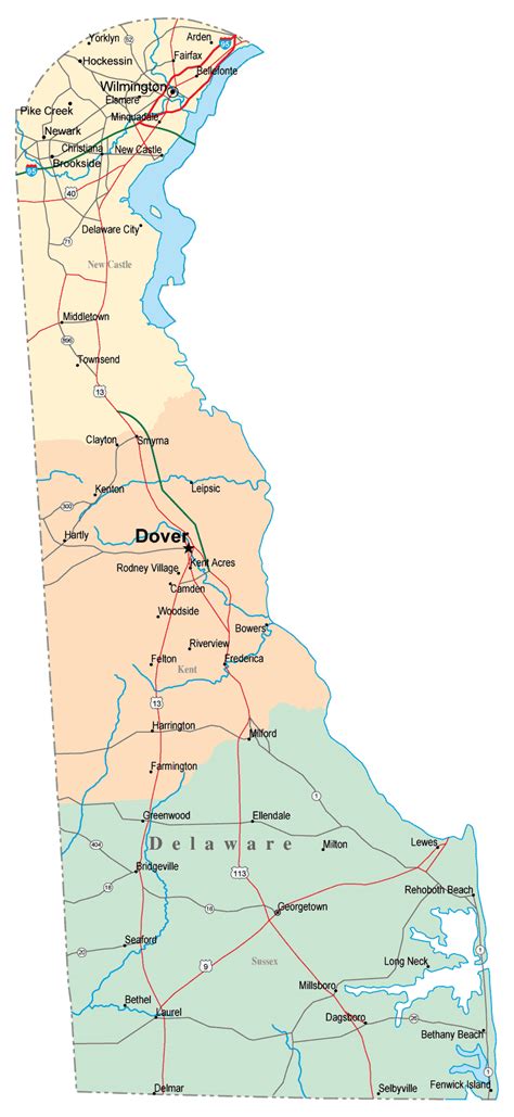 Detailed Administrative Map Of Delaware State With Roads And Cities
