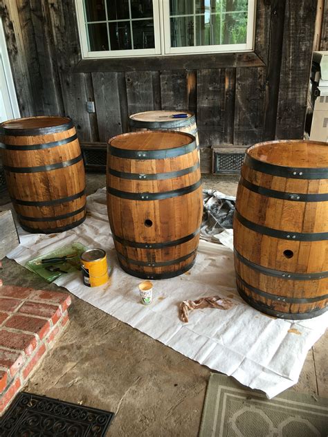 Stained The Barrels Whiskey Barrel Table Whiskey Barrels Wood Storage