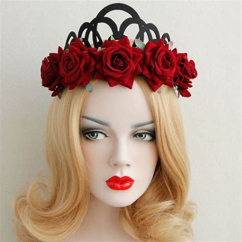 red rose girl hairbands queen crown tiara crown head wreath gothic punk headbands woman party
