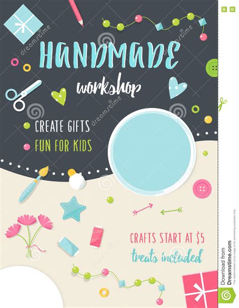 Handmade Tutorials And Workshops Banner Crafts And Tools Flat Vector