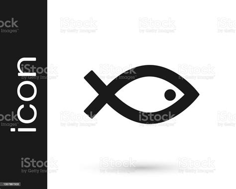 Black Christian Fish Symbol Icon Isolated On White Background Jesus